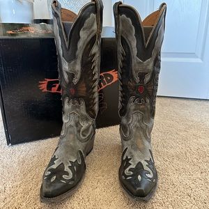 Freebird size 9 leather cowgirl boots black, grey, red